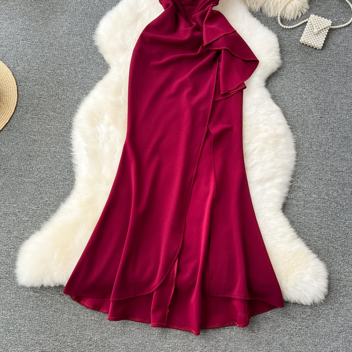 Premium Ruffled Patchwork Slim Dress