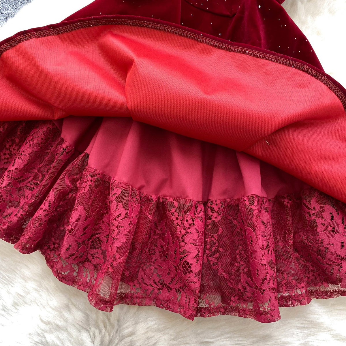 3D Rose Lace Patchwork Suede Dress