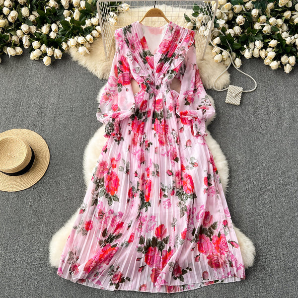 Fairy Pleated Floral Chiffon Dress