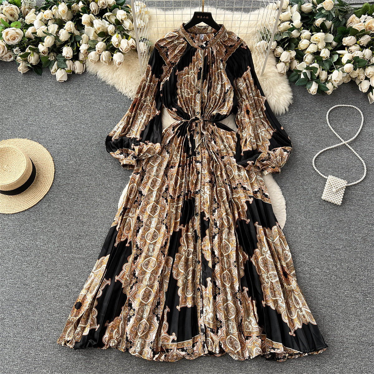 Crew Neck Floral Printed Shirt Dress