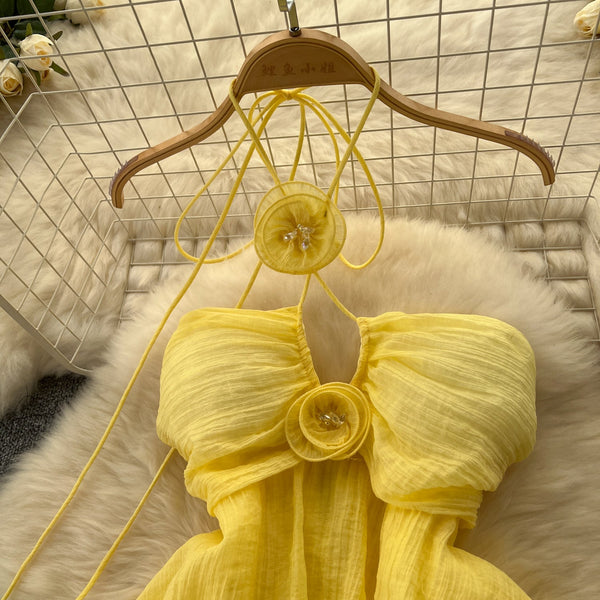 Fairy Hollowed Mesh Halter Dress