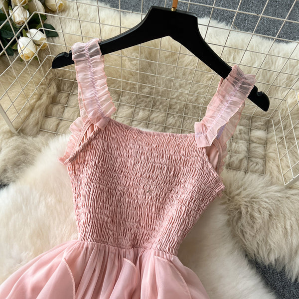 Peri Boncuklu Pembe Volanlı Elbise