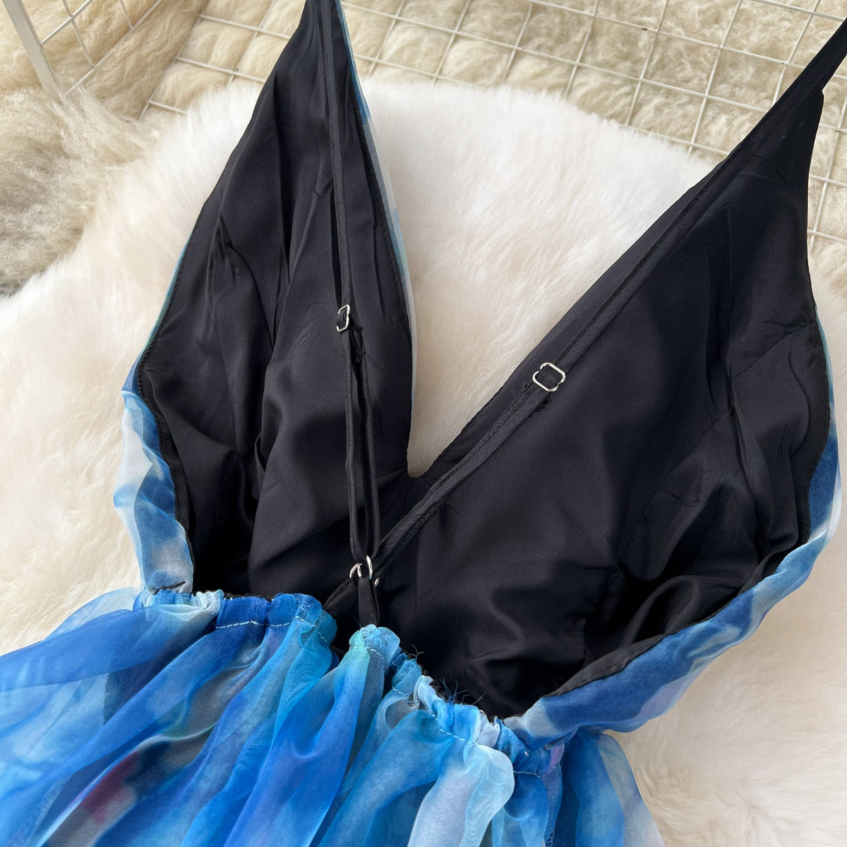 Baskılı Kesim Kabartmalı Organze Slip Elbise