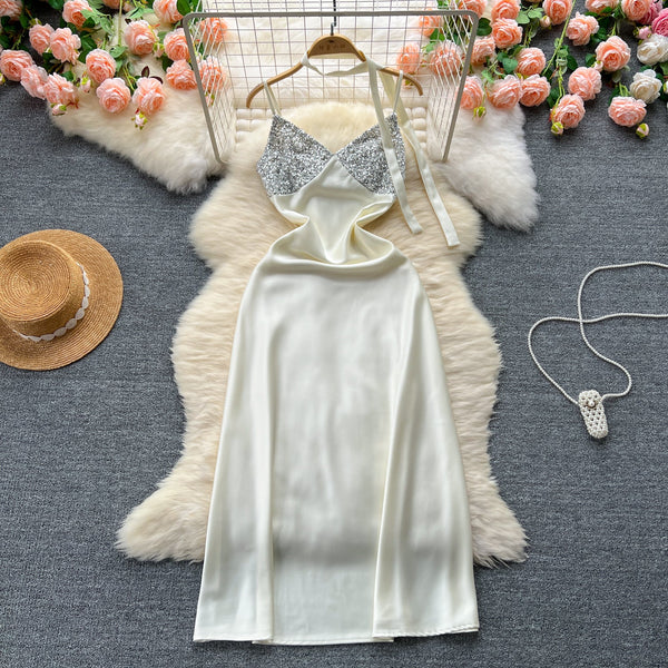 Sequined Patchwork Satin Slip Dress