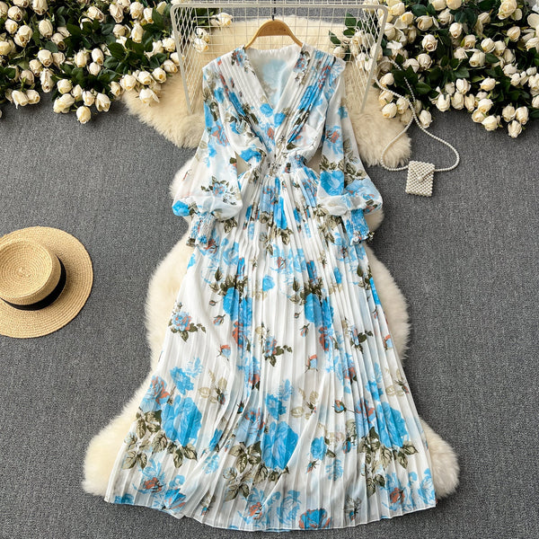 Fairy Pleated Floral Chiffon Dress