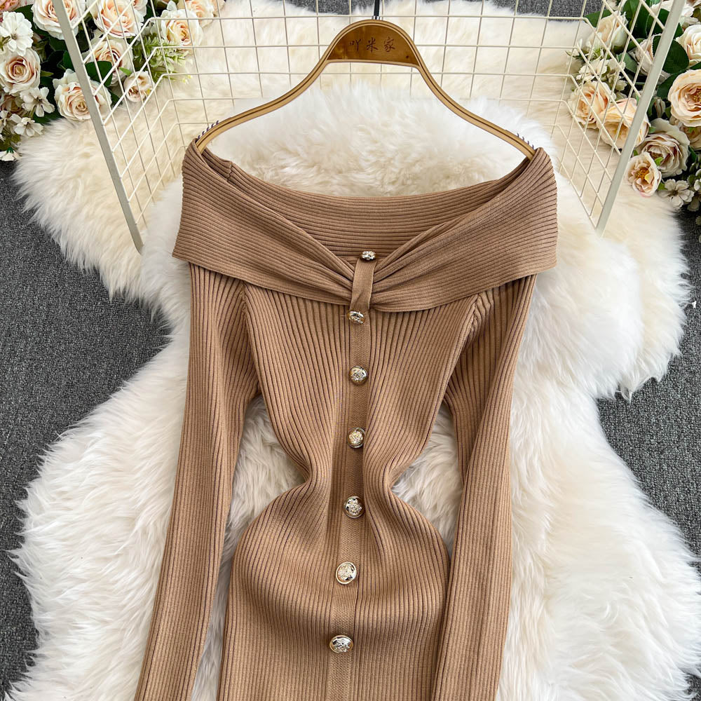 Elegant Off-shoulder Knot Knitted Dress