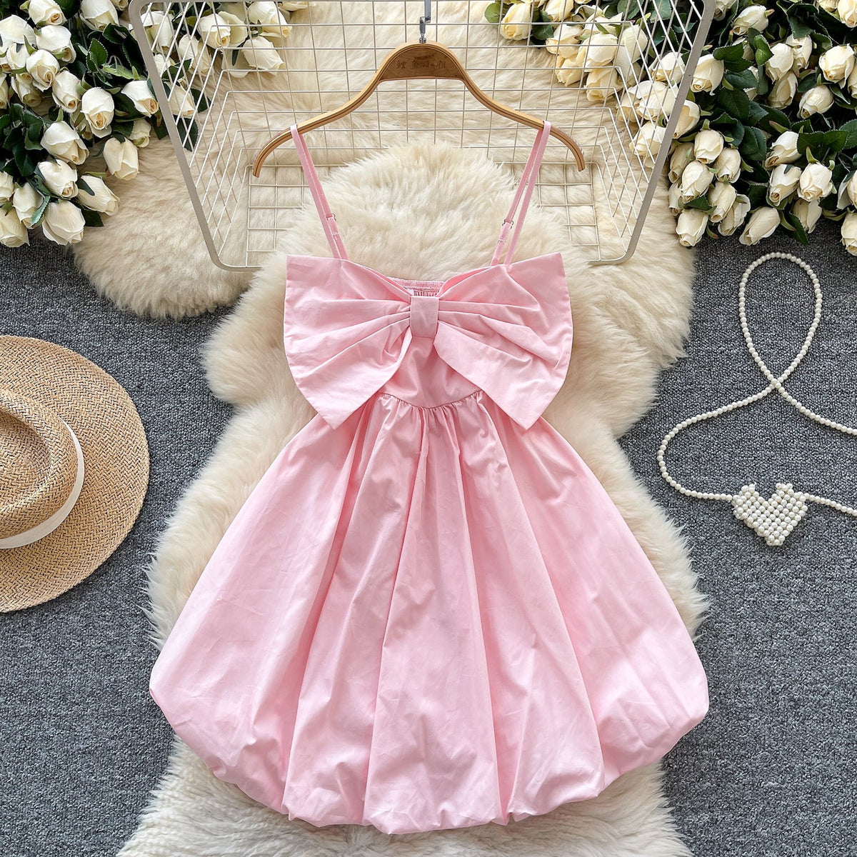 Chic Large Bow Elastic Slip Dress