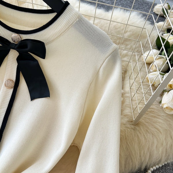 Black&White Bow Knitted Dress
