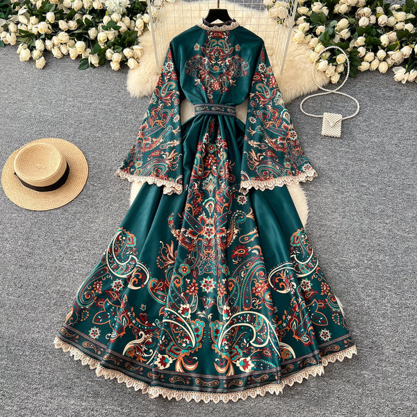 Courtly Floral Printed Lace Trim Dress