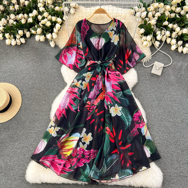 Floral Printed Loose-fit Chiffon Dress