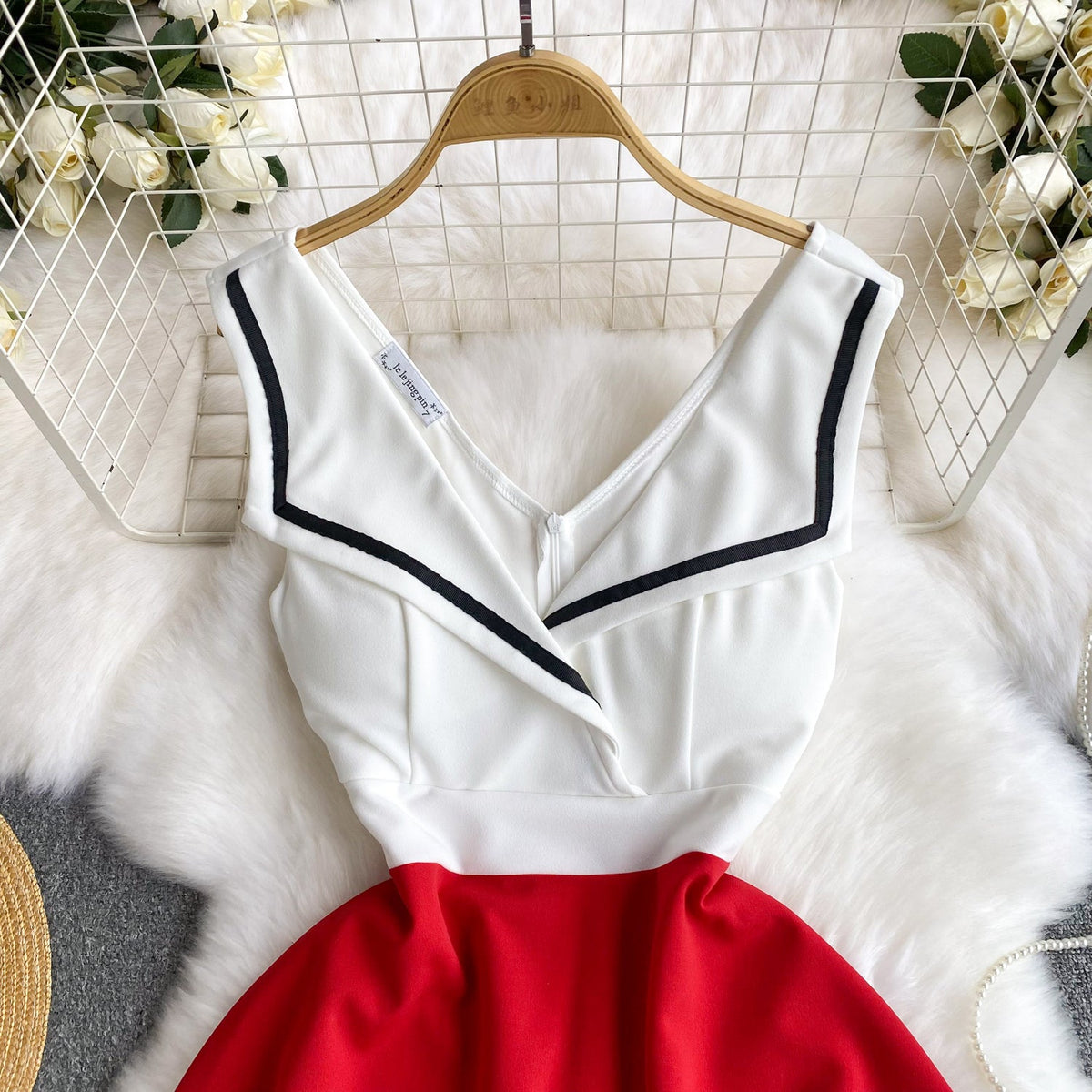 Navy Collar Color Blocking Dress