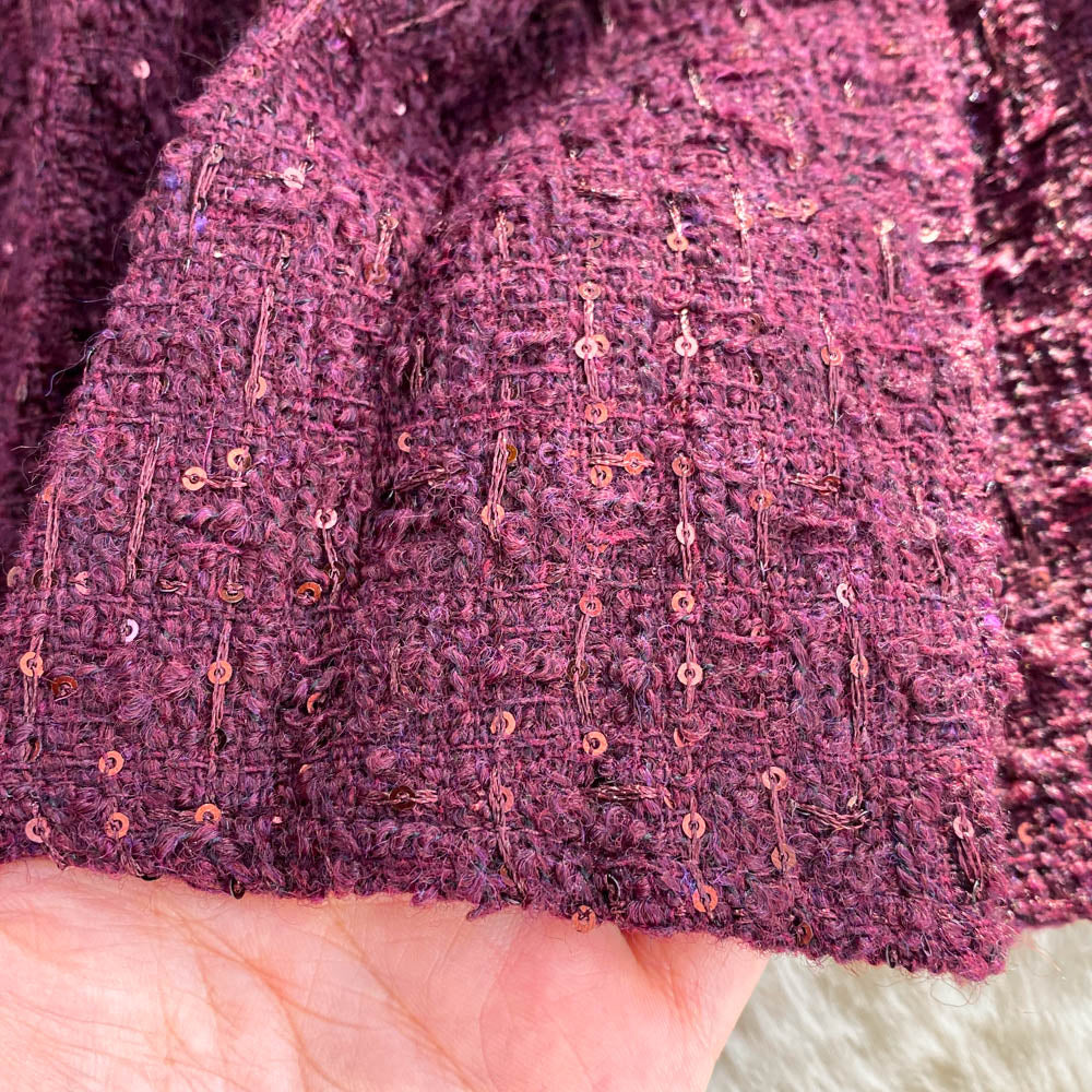 Sweater & Ruffled Tweed Vest Dress 2Pcs