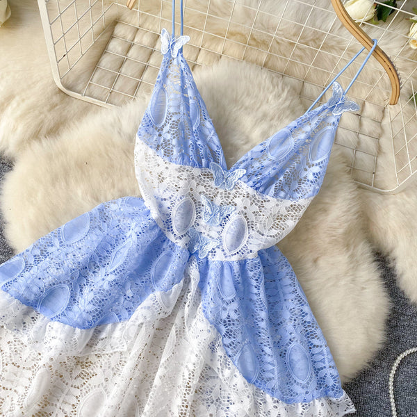 Color Blocking Embroidered Lace Dress