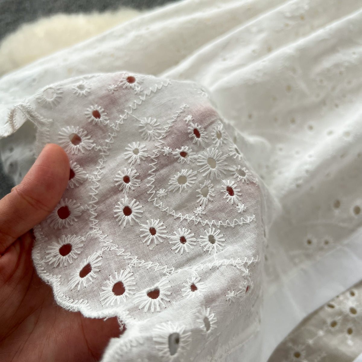 Hollowed Embroidered White Cardigan Dress