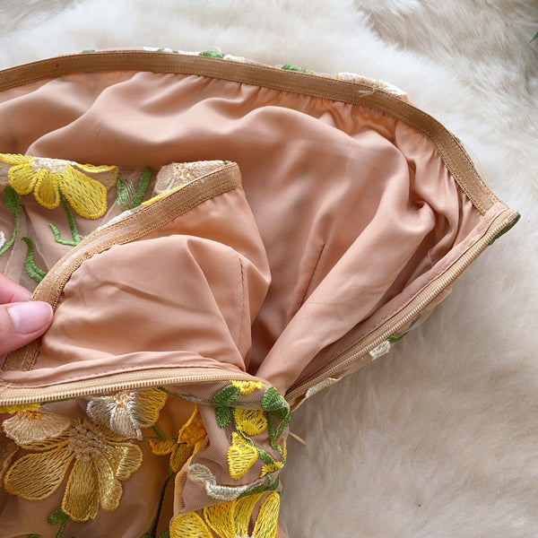 3D Yellow Flower Off-shoulder Dress