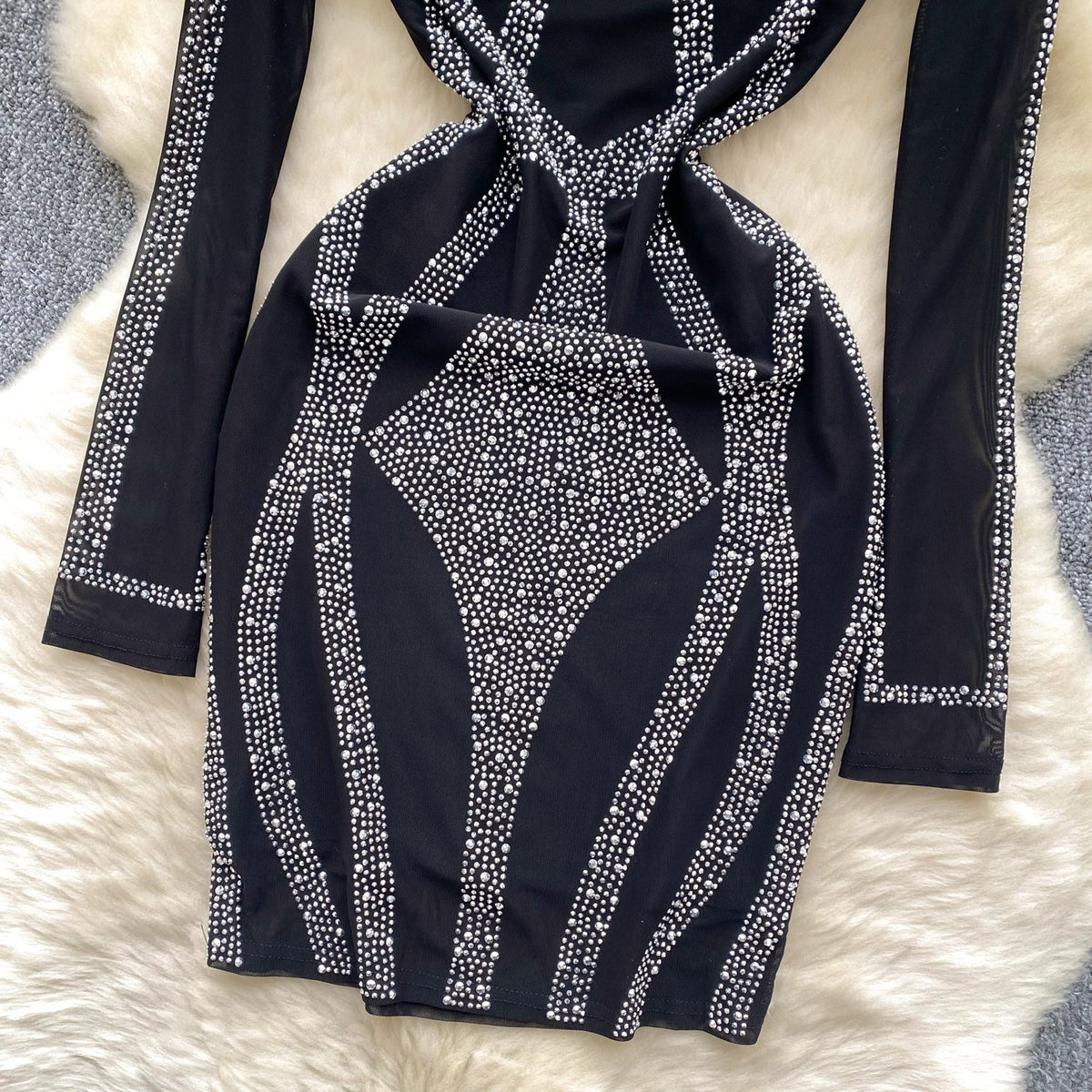 Vintage Rhinestone Studded Black Dress