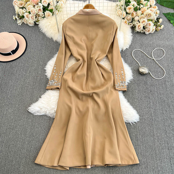 Suit Collar Beaded Fishtail Dress
