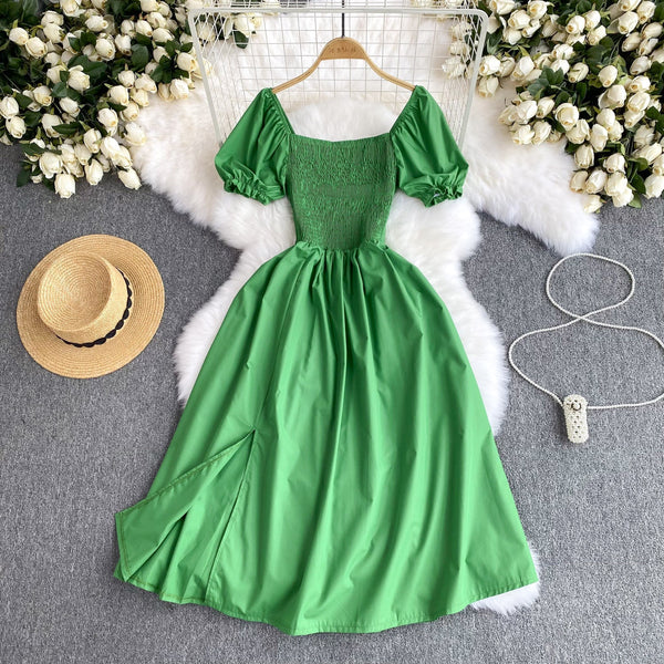 Mori Solid Color Waist-slimming Puffy Dress