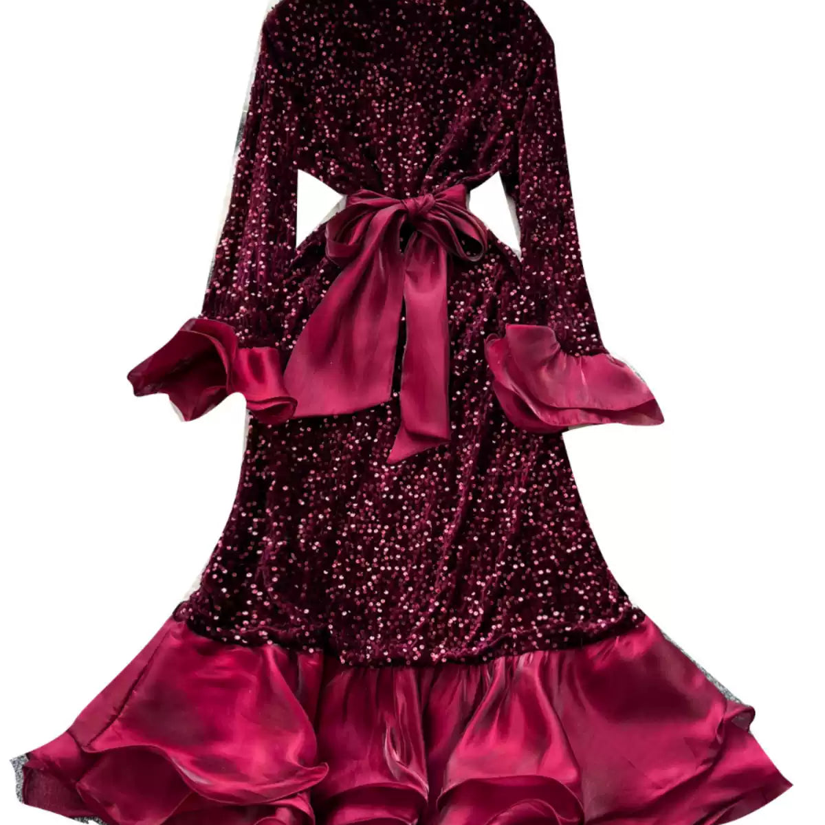 High-end Sequined Ruffled Hem Dress