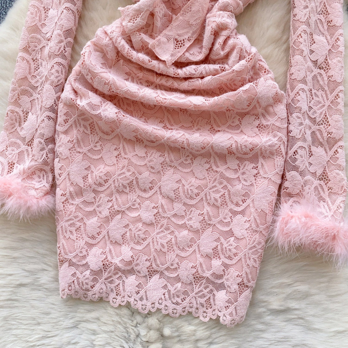 Crochet Lace Furry Patchwork Slip Dress
