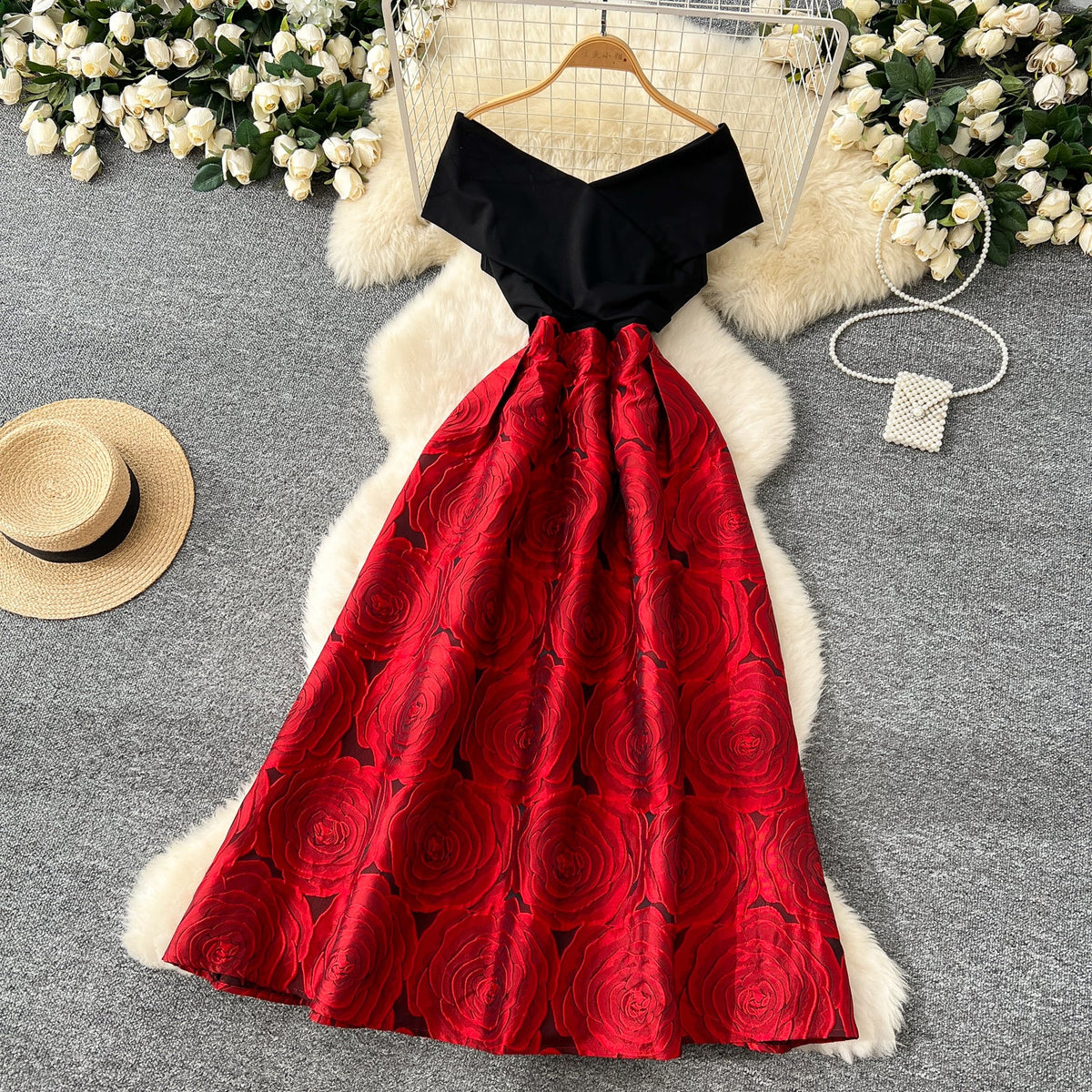 Asimetrik Jakarlı Patchwork Elbise