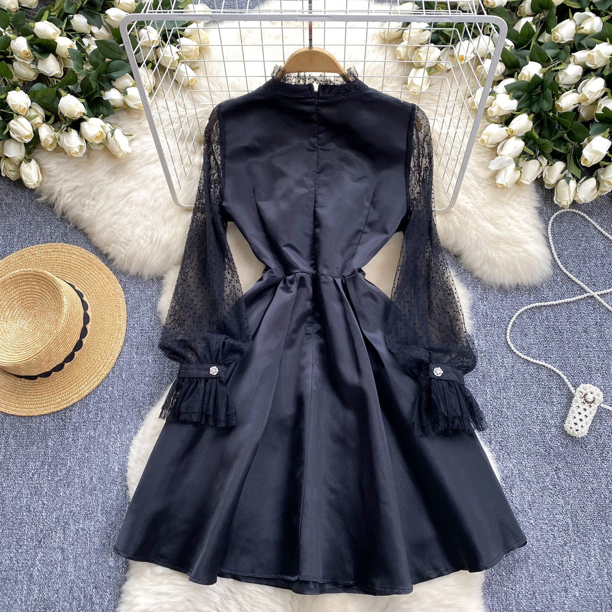 Beaded Mesh Embroidered Black Dress