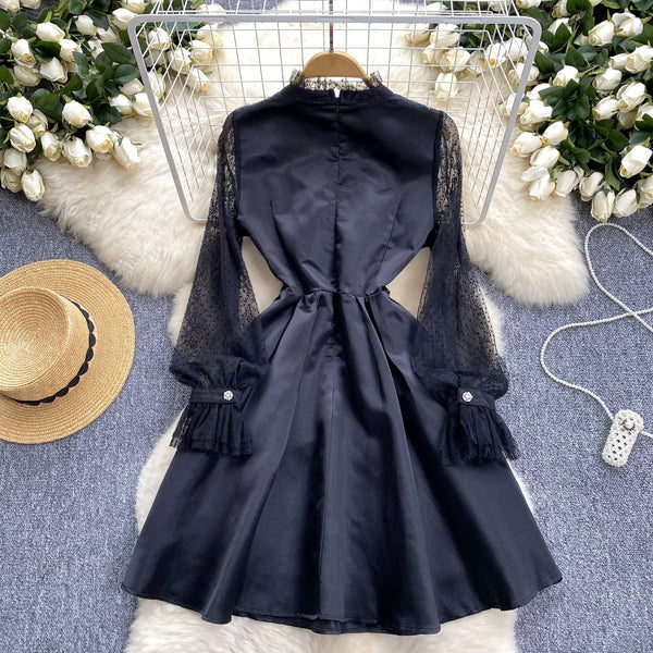 Beaded Mesh Embroidered Black Dress