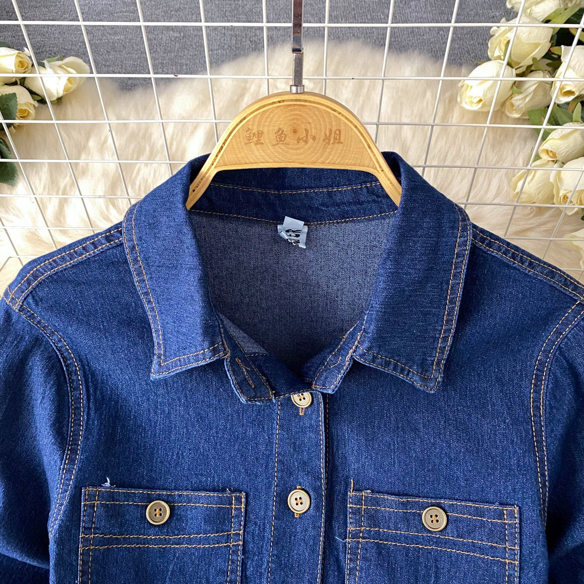 Polo Collar Denim Shirt Dress