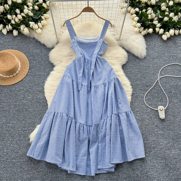 Mori Blue&White Striped Slip Dress