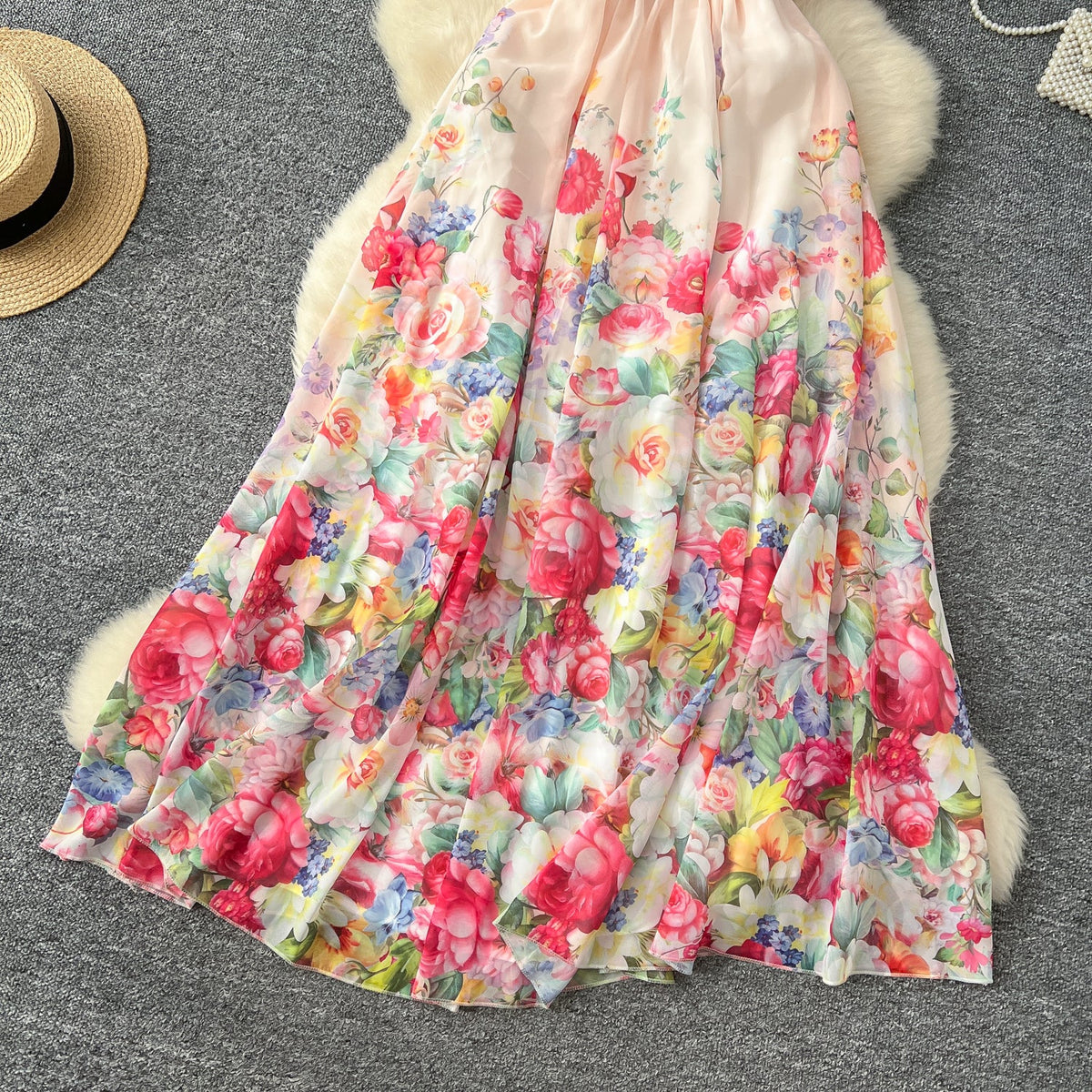 Off-shoulder Floral Printed Chiffon Dress