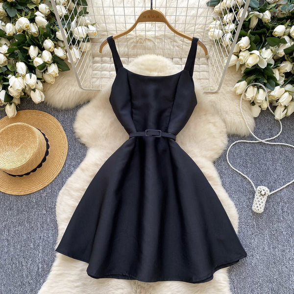 Vintage Ruffled Slip Dress with Belt