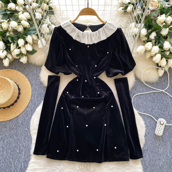 Vintage Beaded Gold Velvet Black Dress