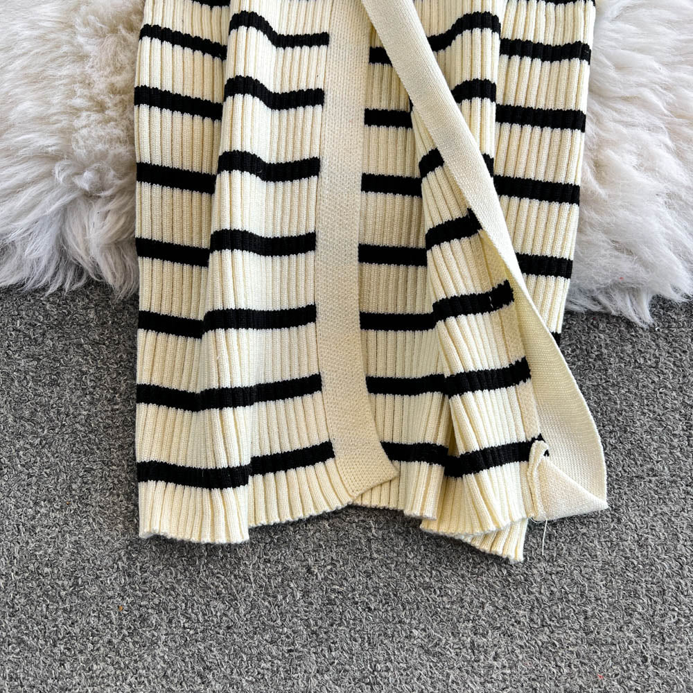 Navy Collar Striped Cardigan Dress