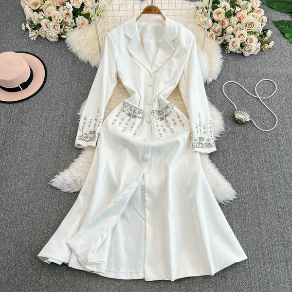 Suit Collar Beaded Fishtail Dress