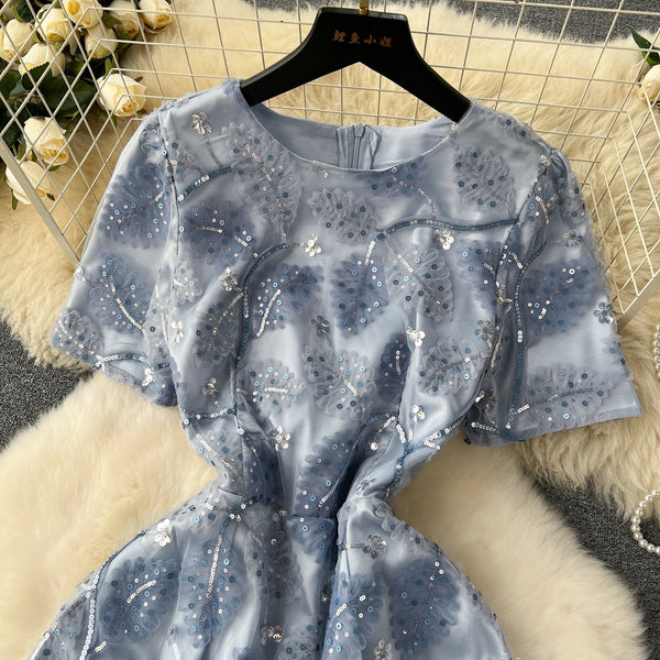 Niche Sequined Crew Neck Dress