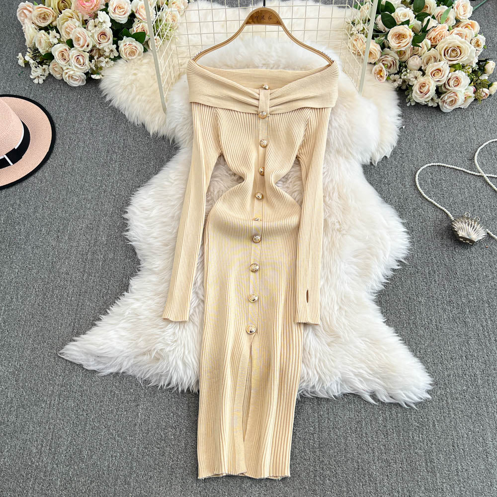 Elegant Off-shoulder Knot Knitted Dress