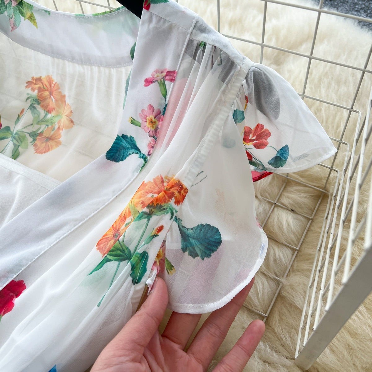 Deep V-neck Floral Chiffon Dress