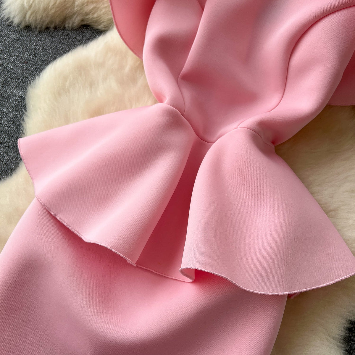 Beaded Bow-tie Ruffled Pink Dress