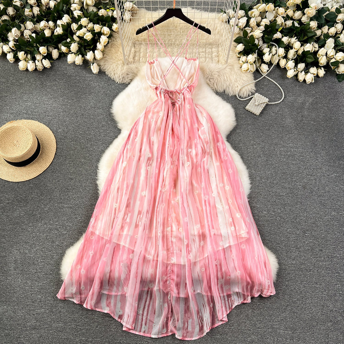 Fairy Backless Floral Pink Dress