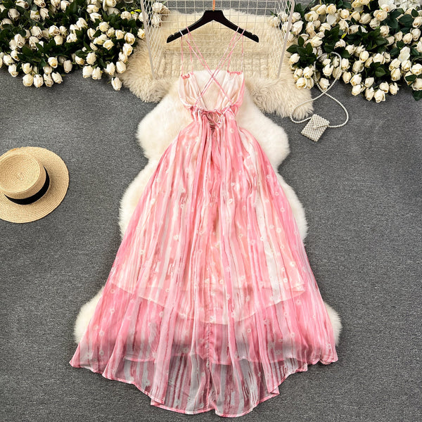 Fairy Backless Floral Pink Dress