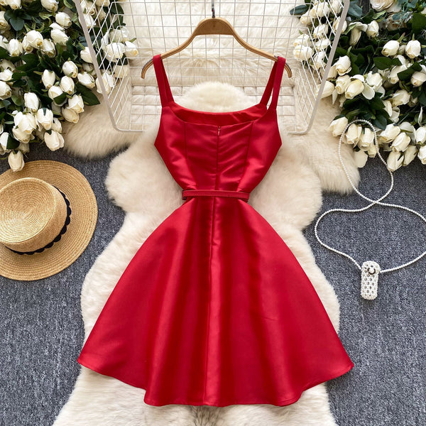 Vintage Ruffled Slip Dress with Belt