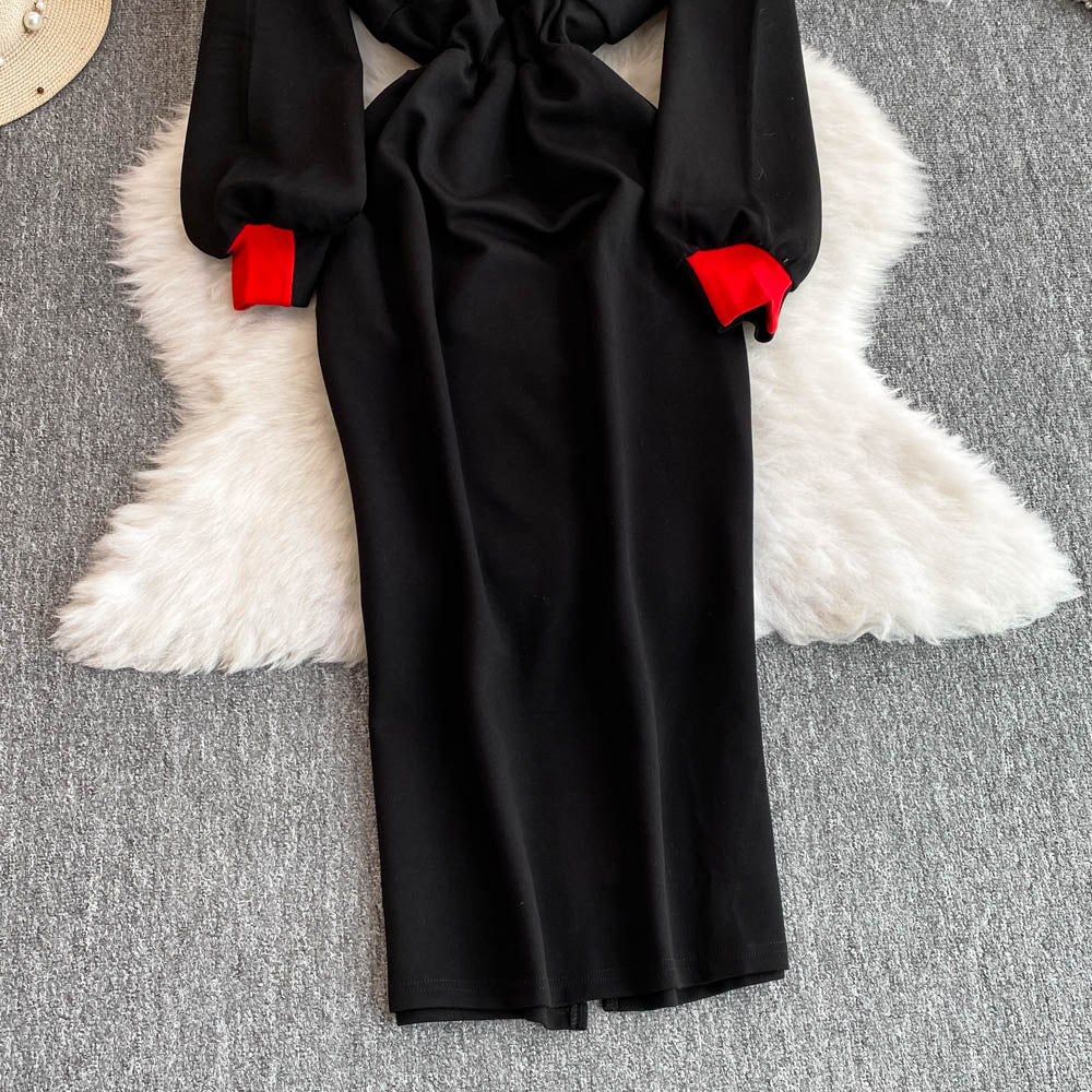 Niche V-neck Slim Sweatshirt Dress