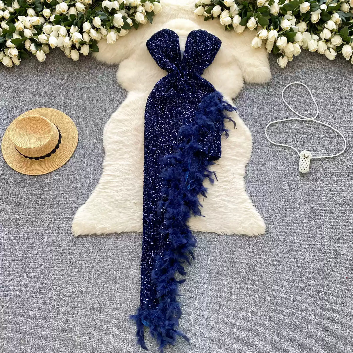 Irregular Design Sequined Velvet Dress
