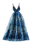 Printed Cutout Puffy Organza Slip Dress