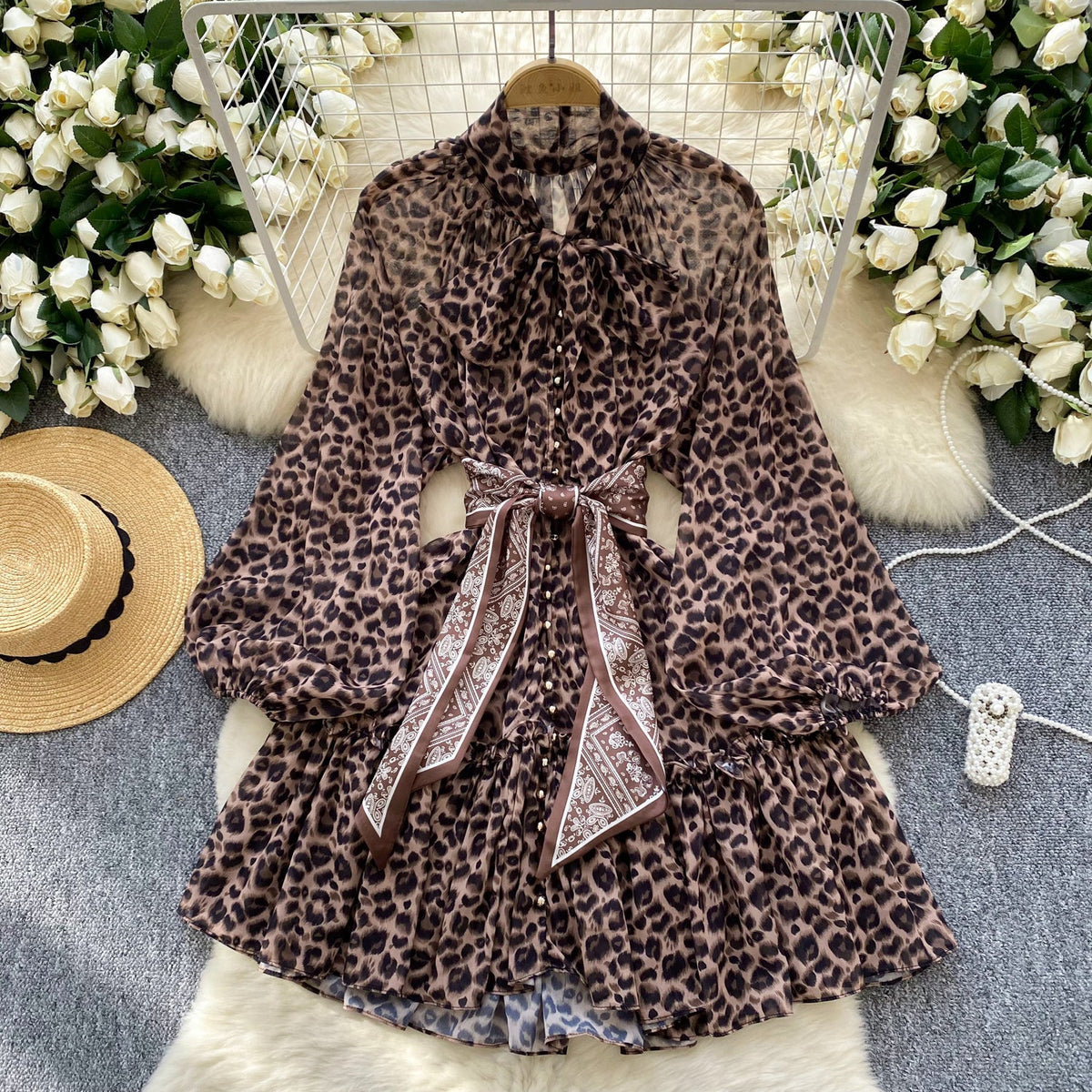 Leopar Desenli A-line Gömlek Elbise