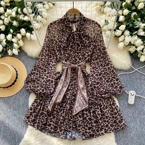 Leopar Desenli A-line Gömlek Elbise