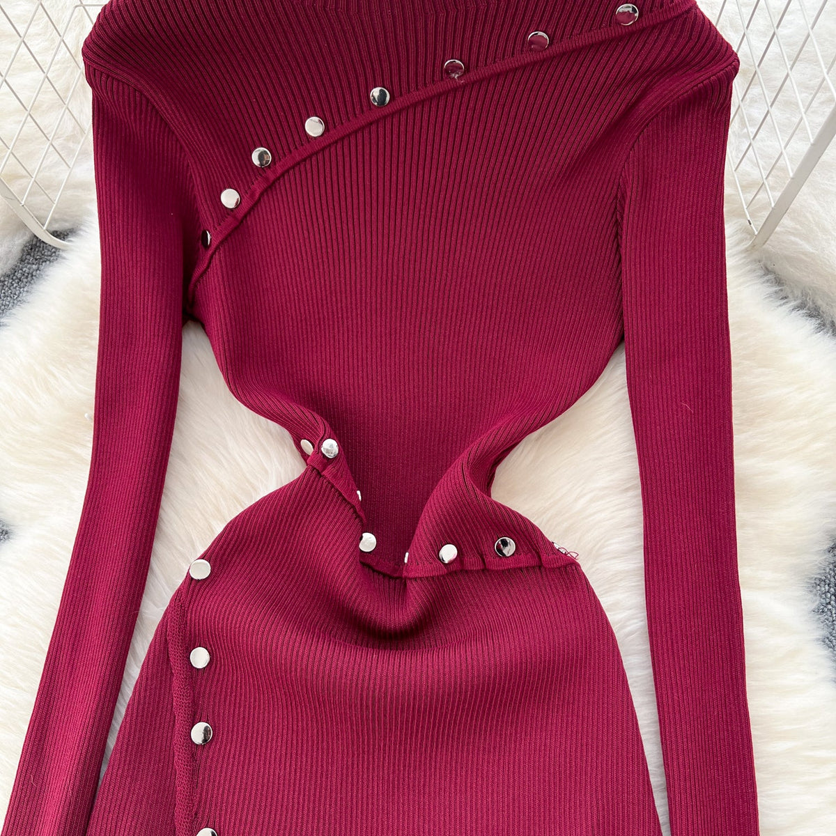 Half Turtleneck Metal Button Knitted Dress