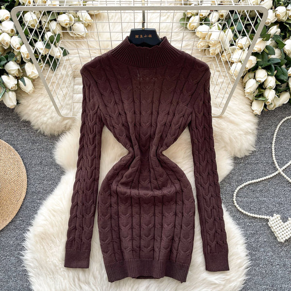 Niche Twisted Knit Backless Sweater Dress