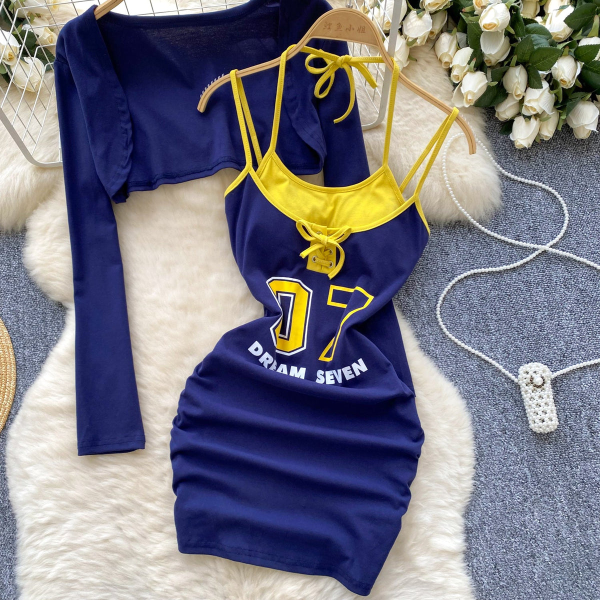 Lace-up Printed Dress&Cape Sexy 2Pcs