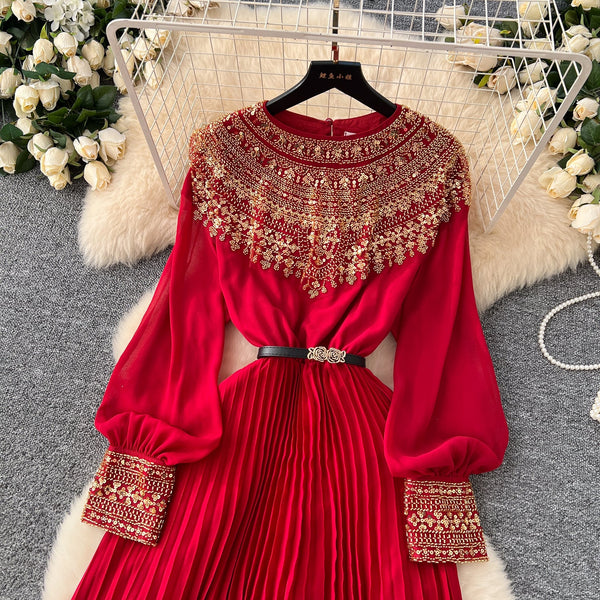Premium Rhinestone Studded Pleated Dress